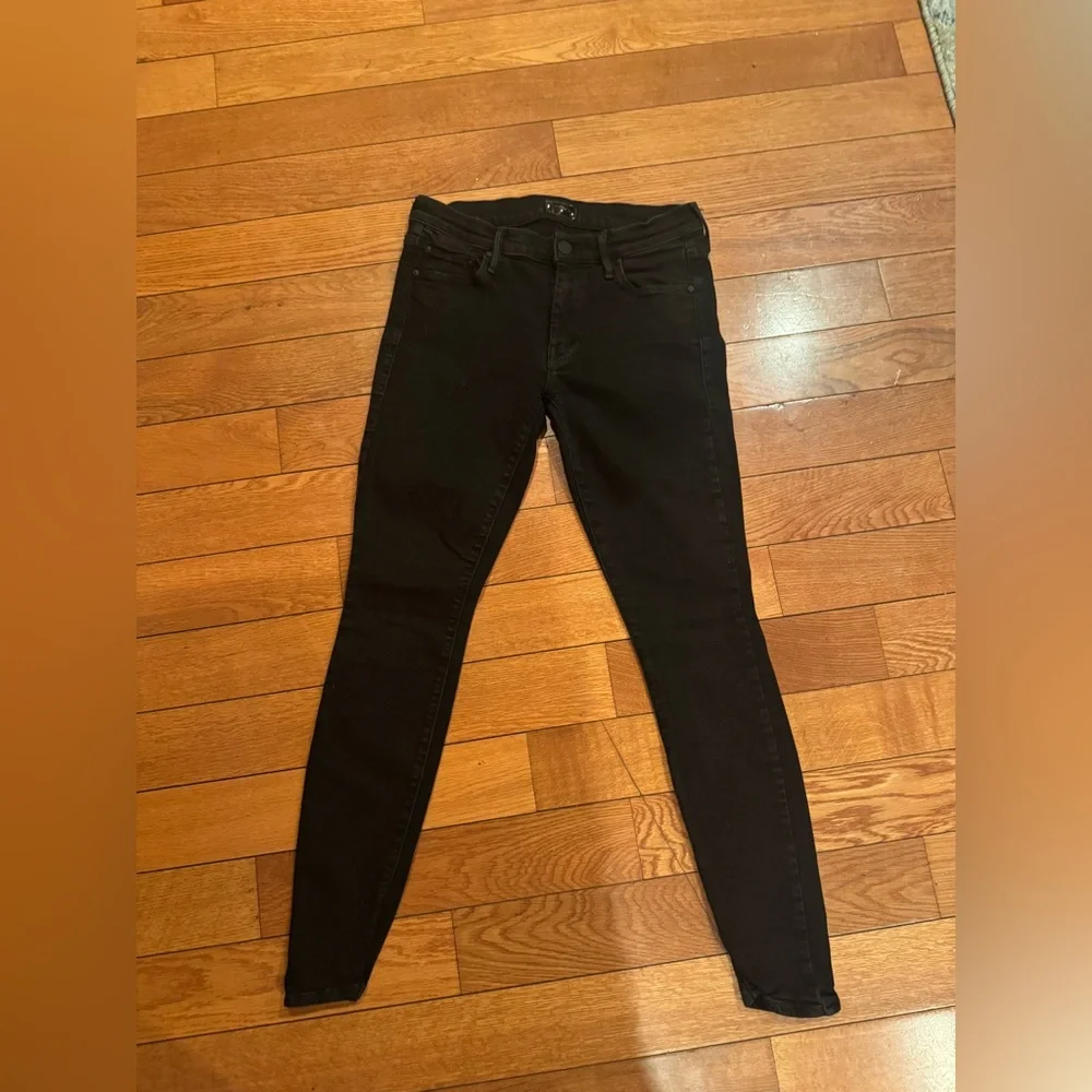 MOTHER The Looker Step Fray Black Skinny Jeans Size 28 High Rise Raw Hem